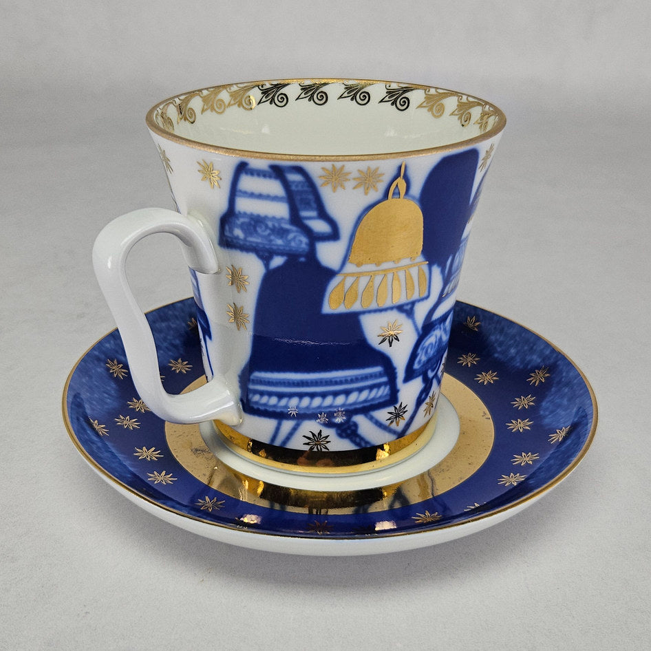 Lomonosov St. Petersburg Cobalt and Gilt Porcelain Cup and Saucer