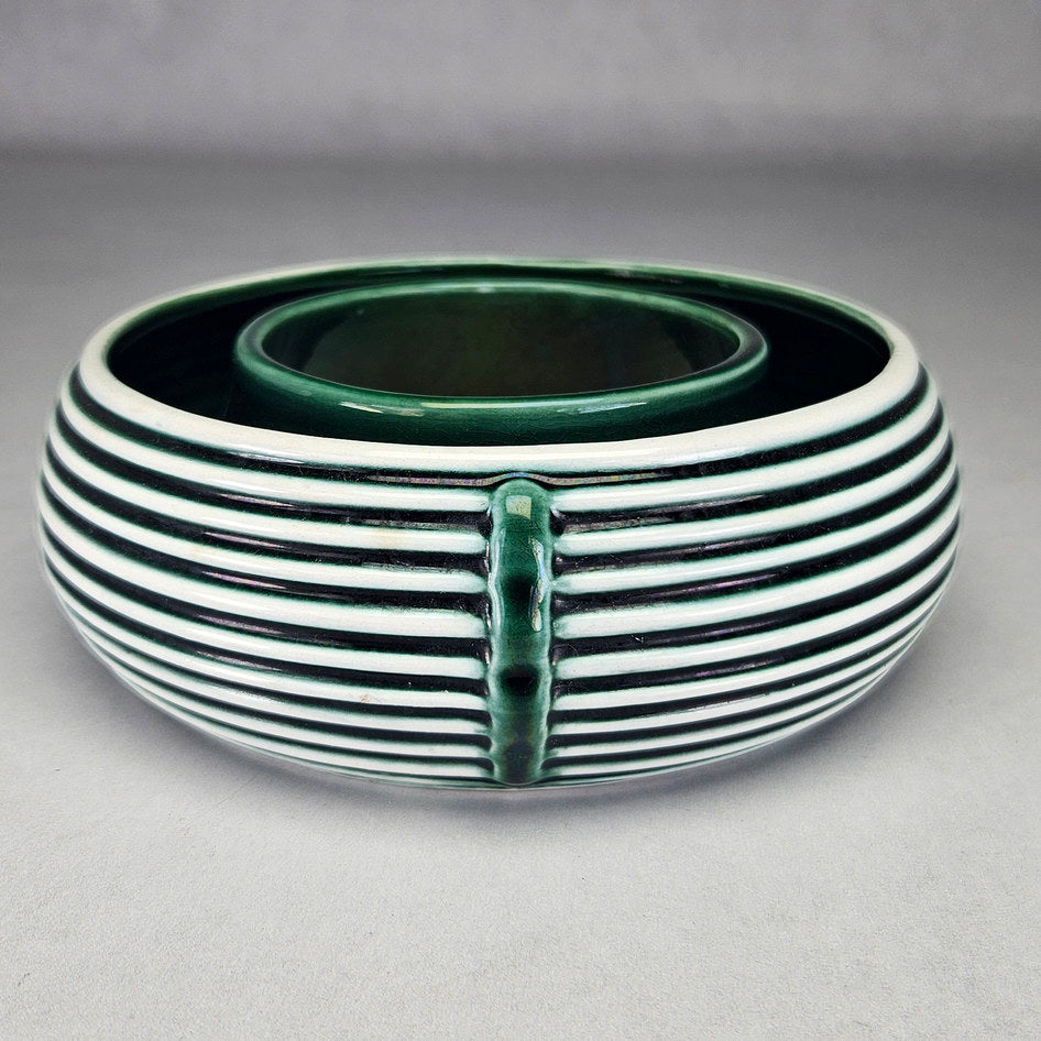 Green and white Sylvac La Ronde ring flower trough, photograph 1 of this collectible ceramic piece