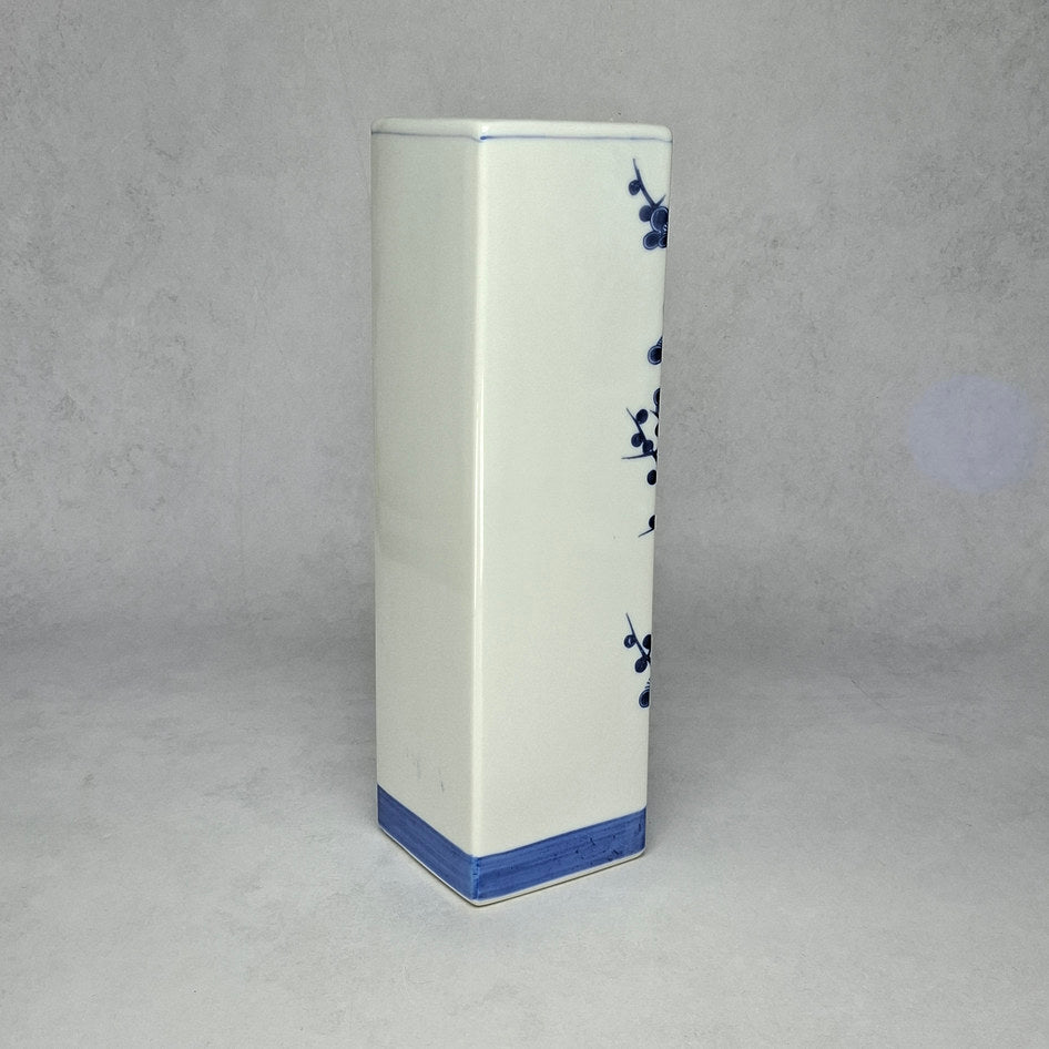 Tall Blue and White Porcelain Rectangular Blossom Tree Vase