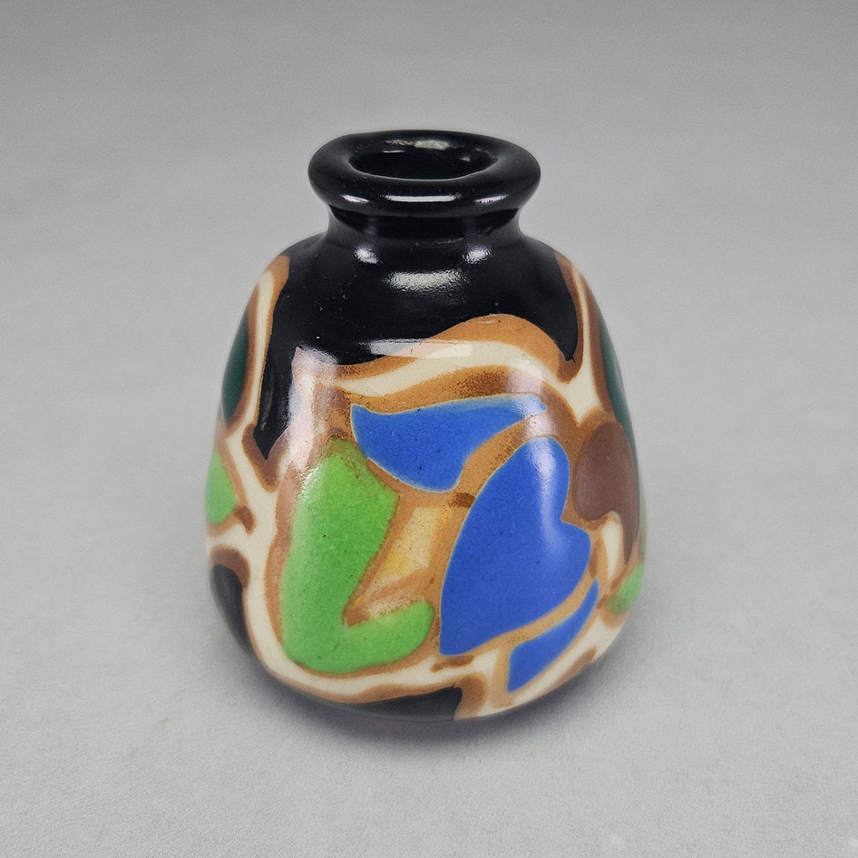 Unmarked Gouda-Style Polychrome Floral Ceramic Bud Vase