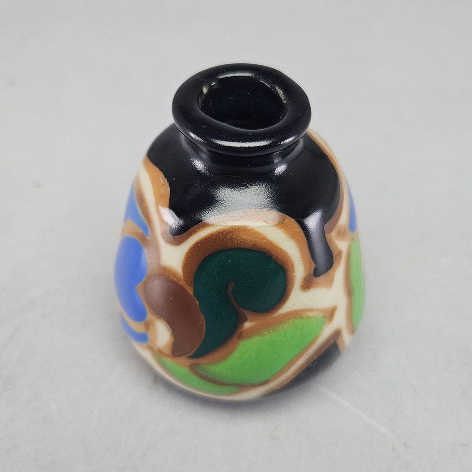 Unmarked Gouda-Style Polychrome Floral Ceramic Bud Vase