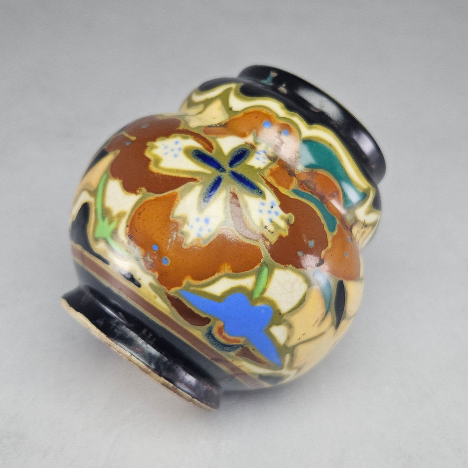 Unmarked Gouda-Style Polychrome Floral Ceramic Vase