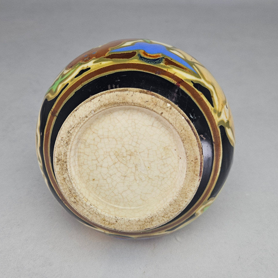Unmarked Gouda-Style Polychrome Floral Ceramic Vase