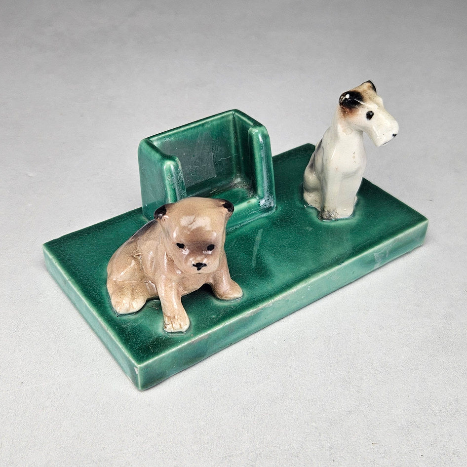 Vermont Green Two Dog Ceramic Matchbox Holder