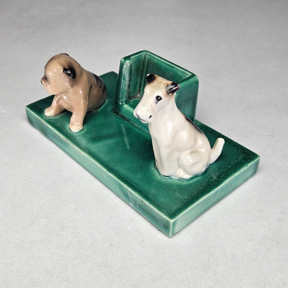 Vermont Green Two Dog Ceramic Matchbox Holder