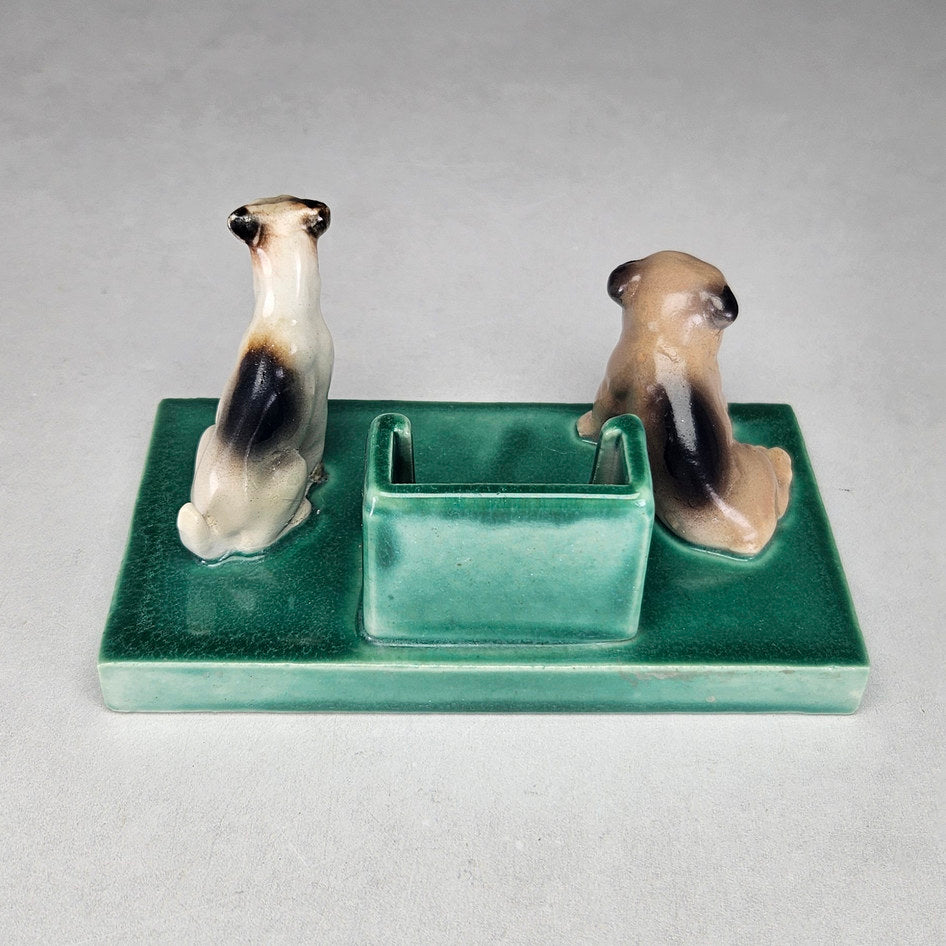 Vermont Green Two Dog Ceramic Matchbox Holder