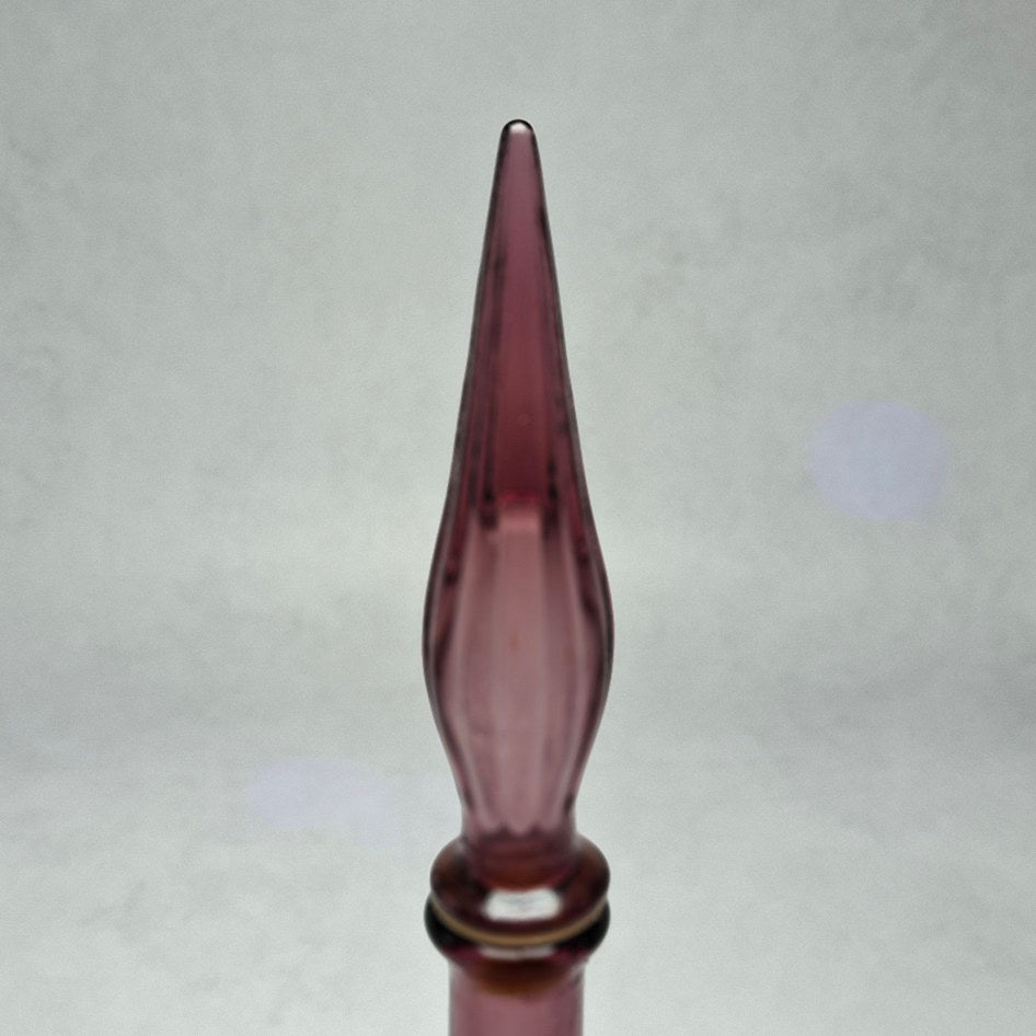 Vintage Amethyst Glass Onion-Shaped Genie Bottle with Ribbed Body and Stopper