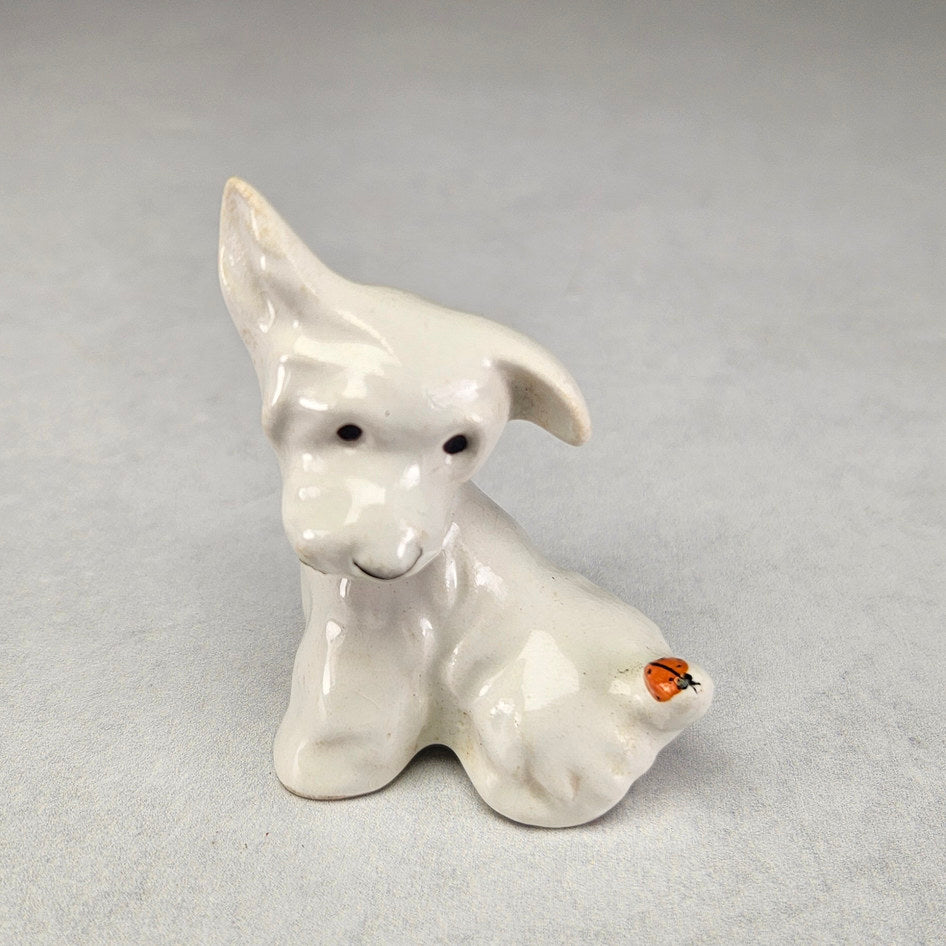 Beswick 805 white Scottie with ladybird figurine, ceramic product view 1