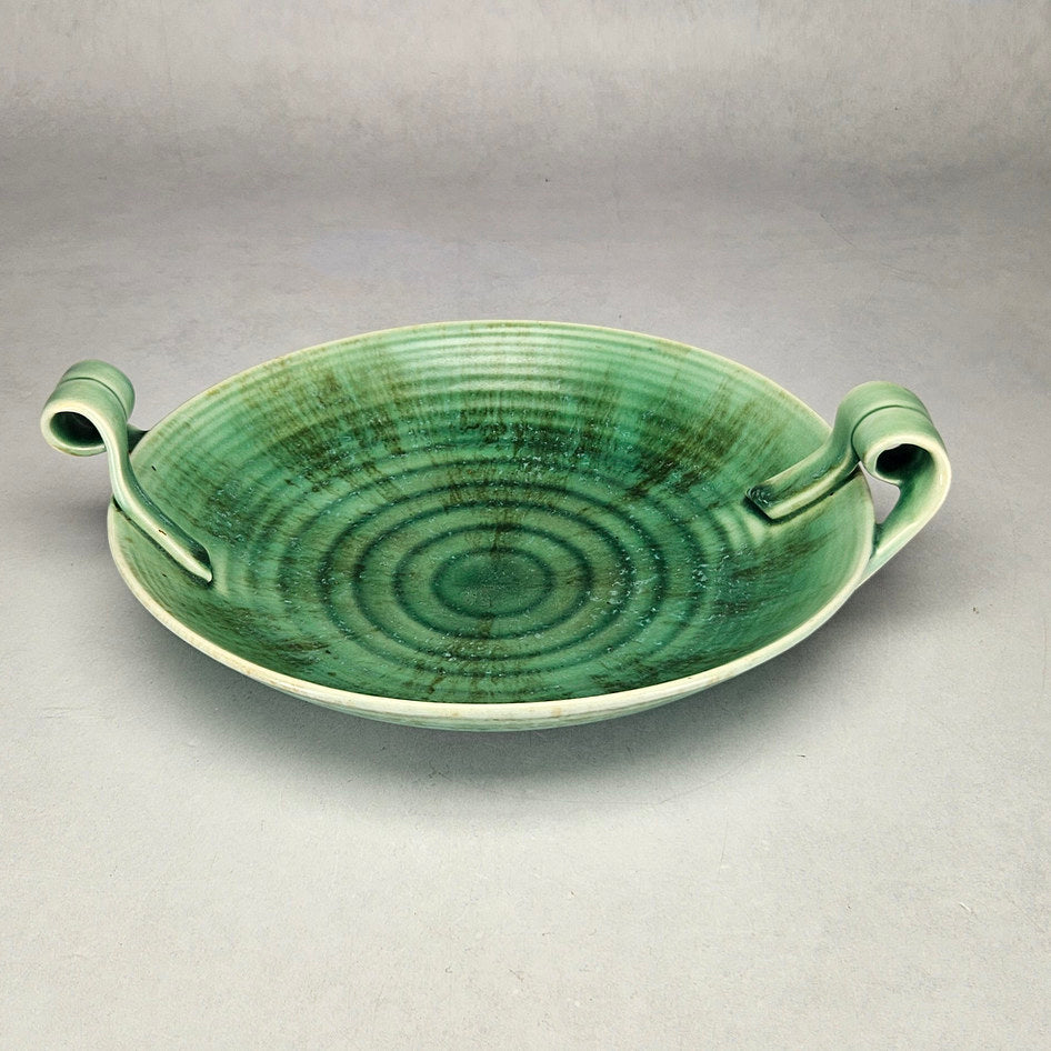 Beswick Ware green scroll handle bowl, ceramic product view 1