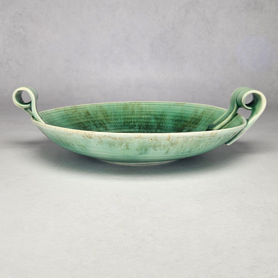 Beswick Ware green scroll handle bowl, ceramic product view 2