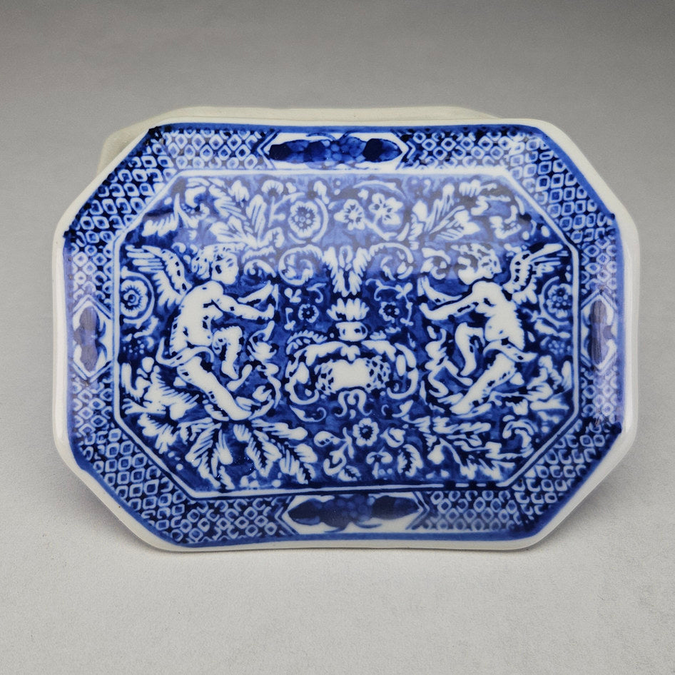Vintage Blue and White Portuguese-Style Porcelain Lidded Trinket Box