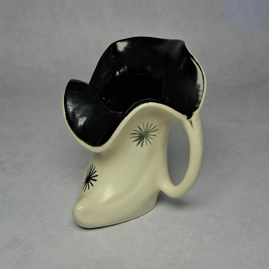 Vintage Burleigh Ware Cream and Black Ceramic Pitcher with Atomic Starburst Design