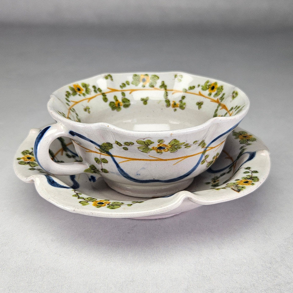 Italian Cantagalli cup and saucer with flowing cobalt lines