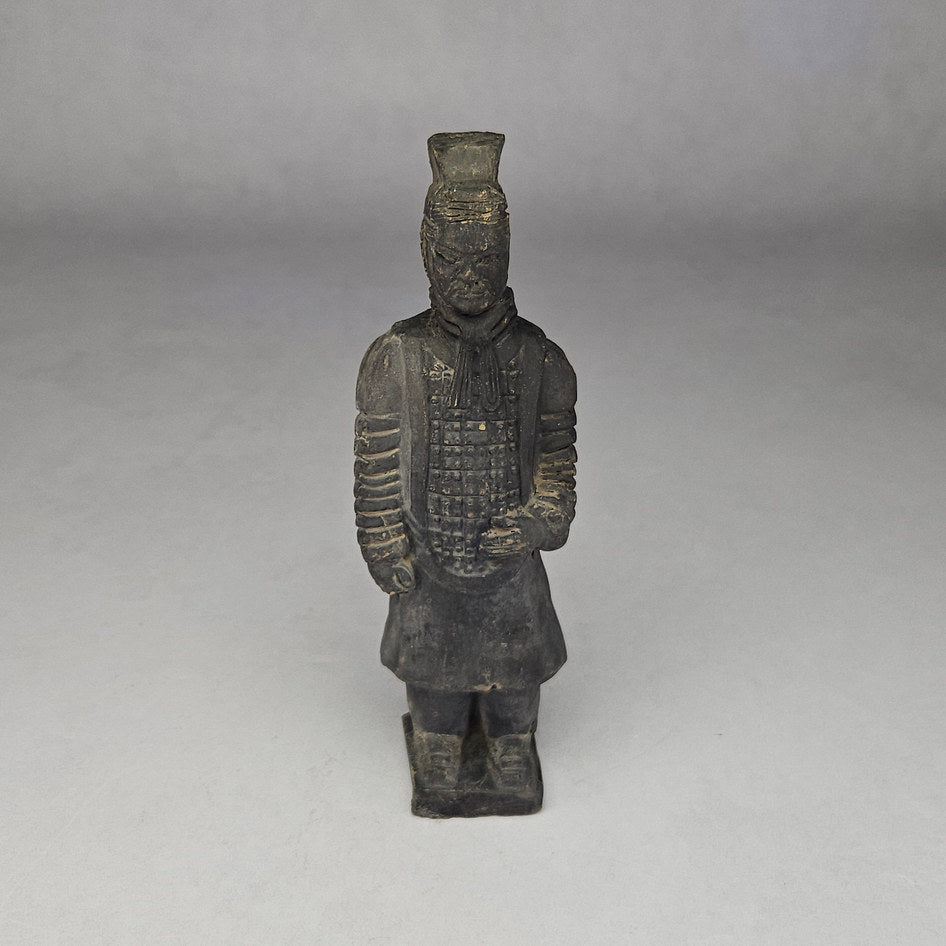 Vintage Chinese Terracotta Warrior Helmeted Standing Statue