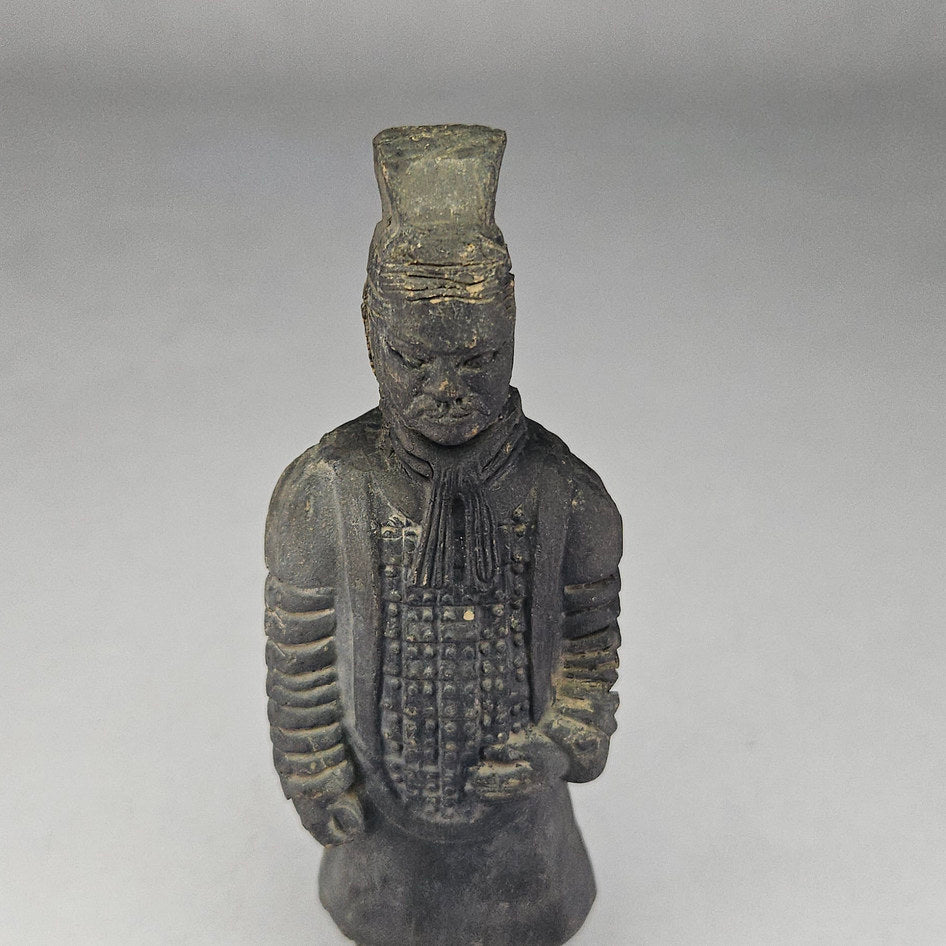 Vintage Chinese Terracotta Warrior Helmeted Standing Statue