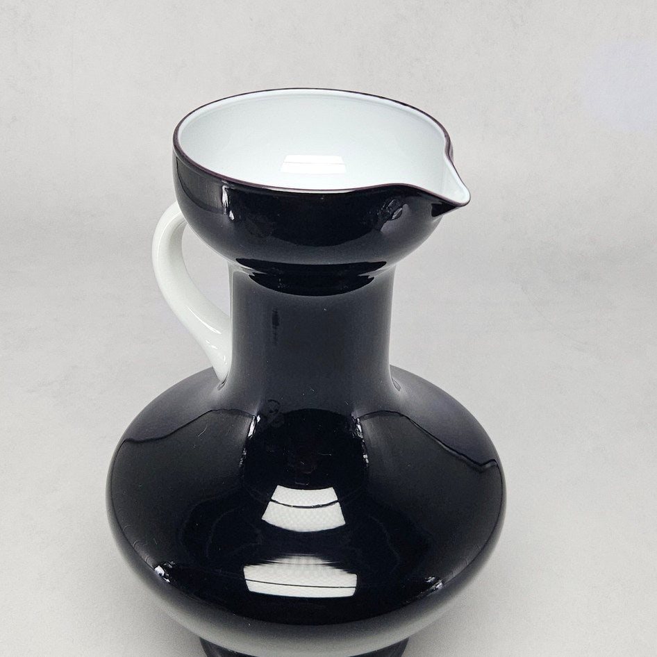 Vintage Empoli Italian Glass Black and White Cased Glass Pitcher