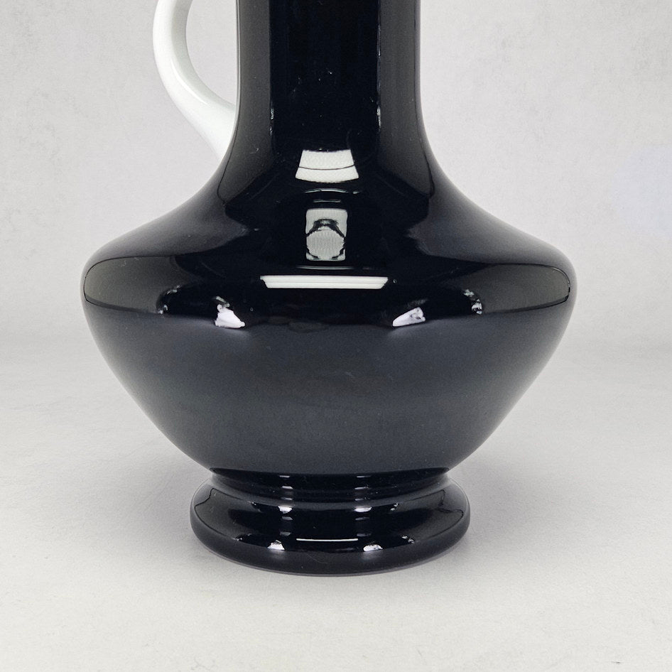 Vintage Empoli Italian Glass Black and White Cased Glass Pitcher