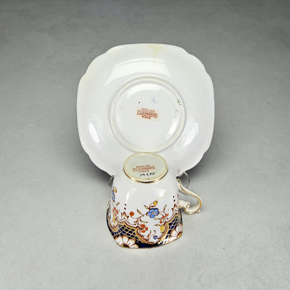 Flosmaron cup with gilt handle and floral decoration