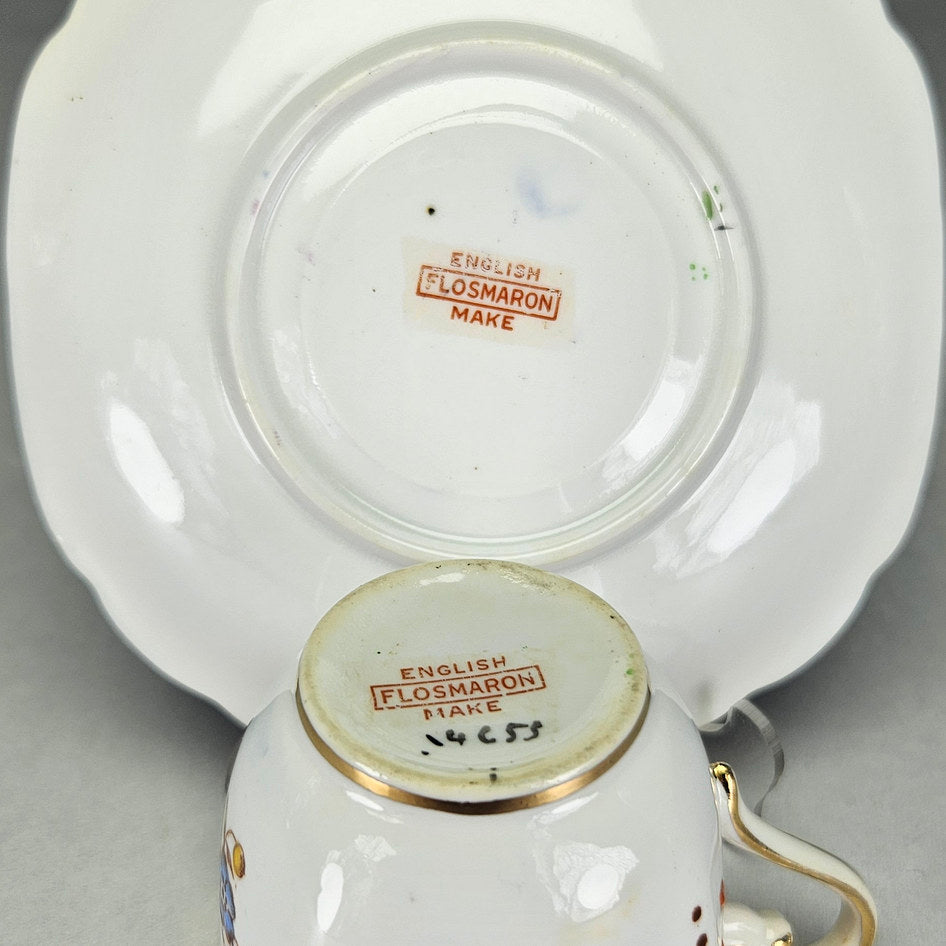 Undersides of Flosmaron cup and saucer with printed marks