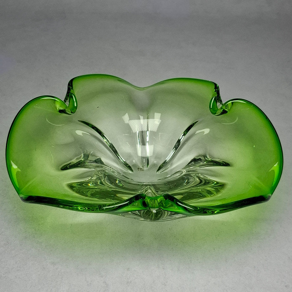 Vintage Green Murano Glass Flower Shaped Bowl
