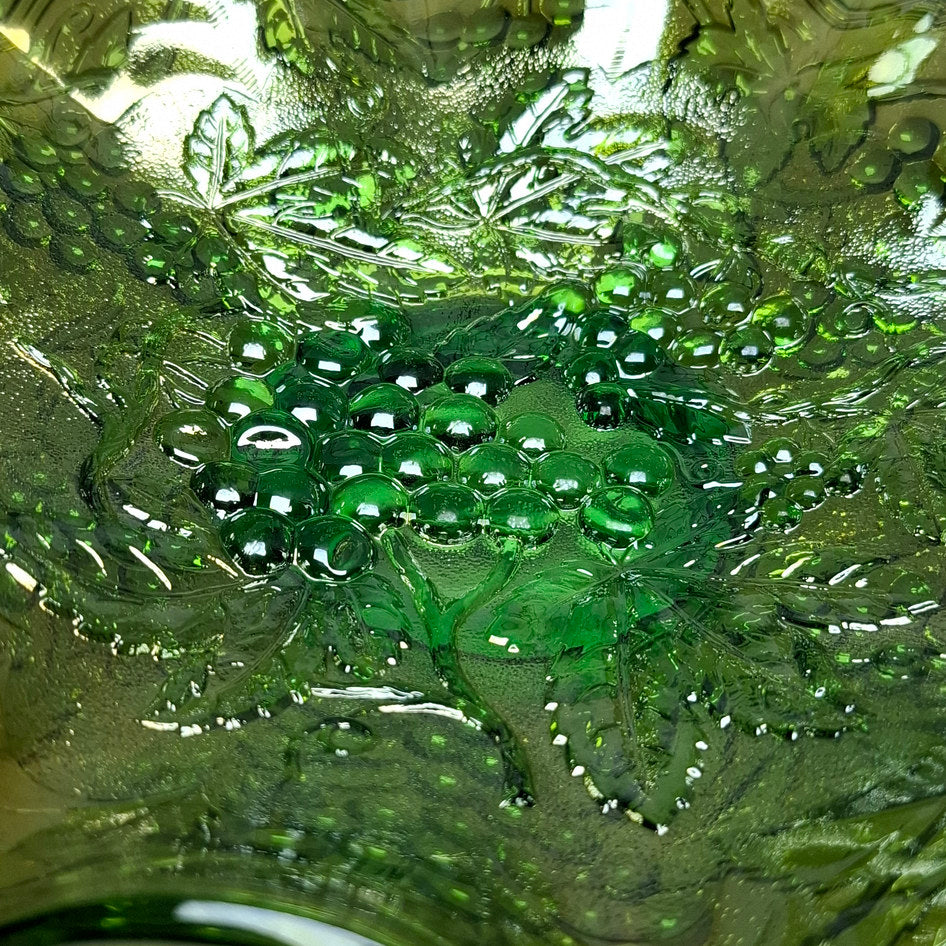 Vintage Imperial Glass Iridescent Green Carnival Glass Bowl with Grape Pattern