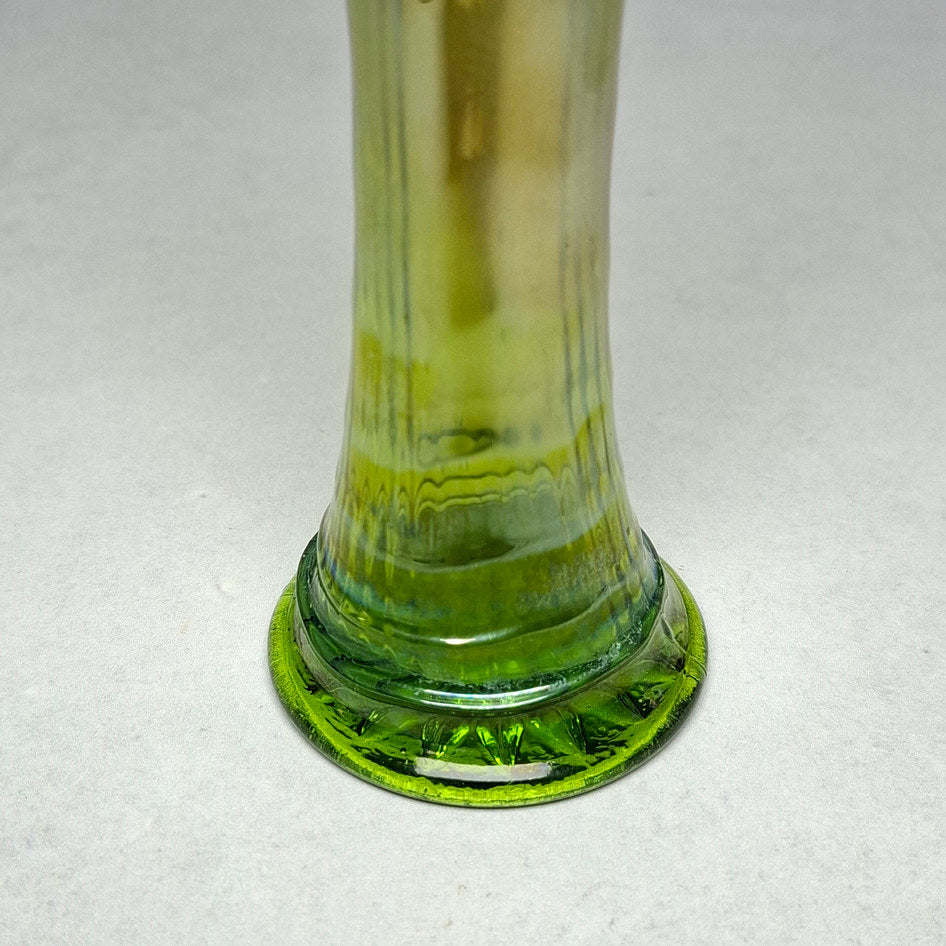 Vintage Iridescent Lime Green Ribbed Carnival Glass Swung Vase