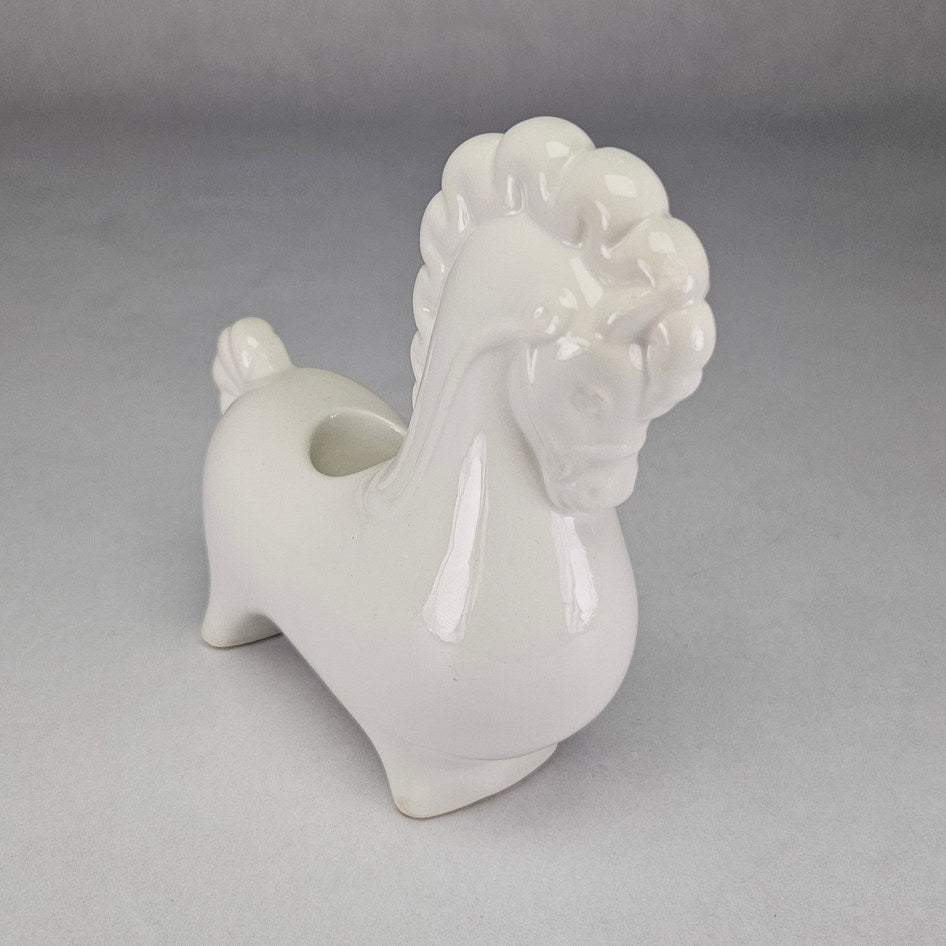 Vintage Mideramica White Ceramic Horse-Shaped Candle Holder