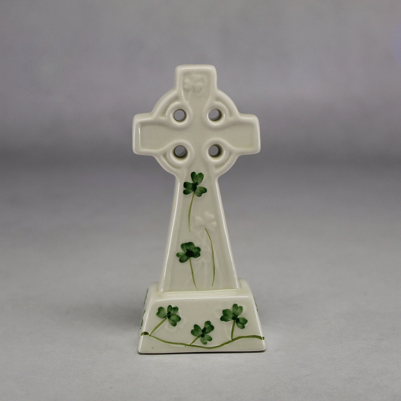 Vintage Porcelain Celtic Cross with Shamrock Motifs