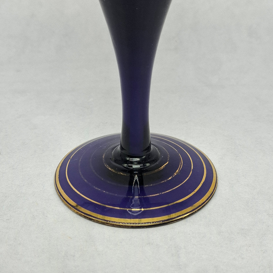 Vintage Purple and White Cased Glass Bud Vase with Nicobar Parakeet Motif