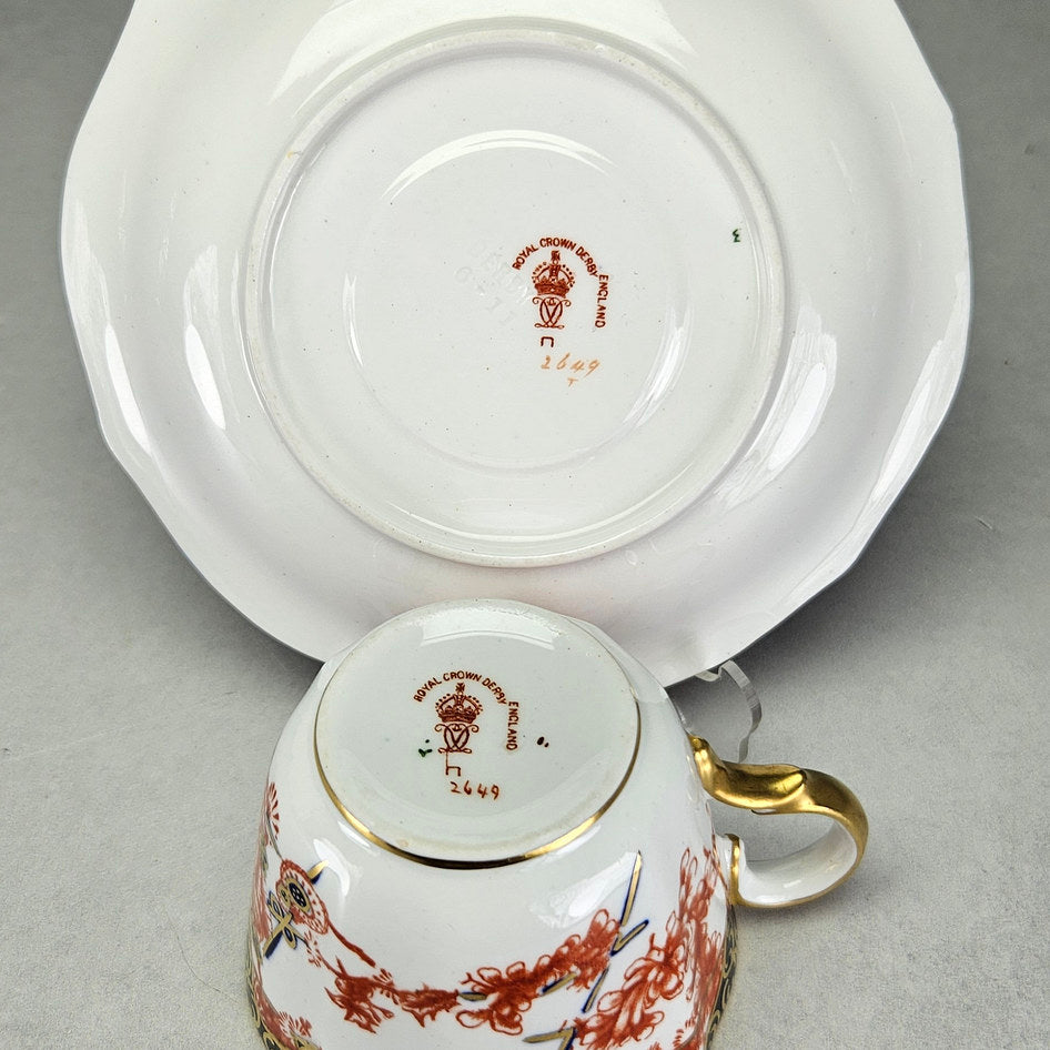 Undersides of Royal Crown Derby cup and saucer marked 2649