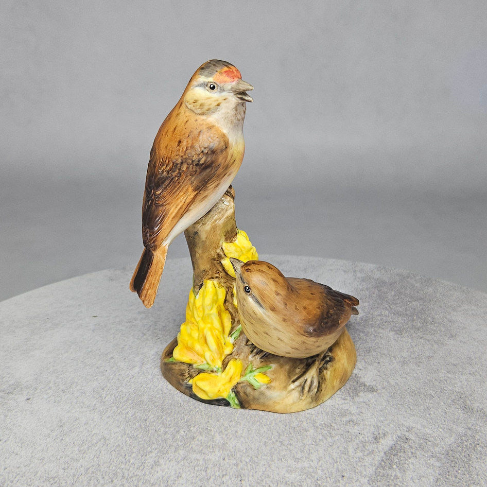 Vintage Royal Worcester linnets bone china figurine, front view