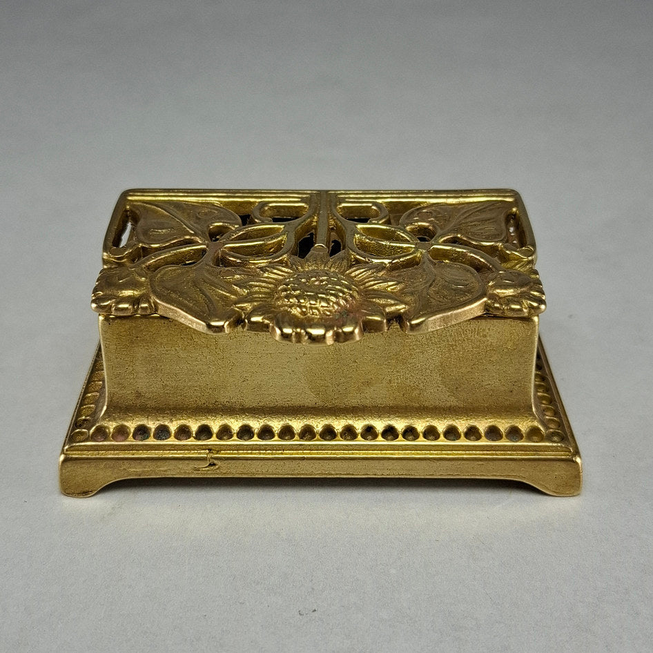 Vintage Solid Brass Art Nouveau-Style Sunflower Stamp Box