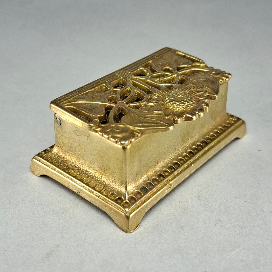 Vintage Solid Brass Art Nouveau-Style Sunflower Stamp Box