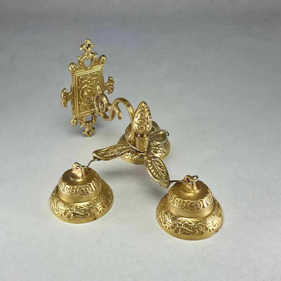 Vintage Solid Brass Triple Hanging Doorbell with Wall Mount