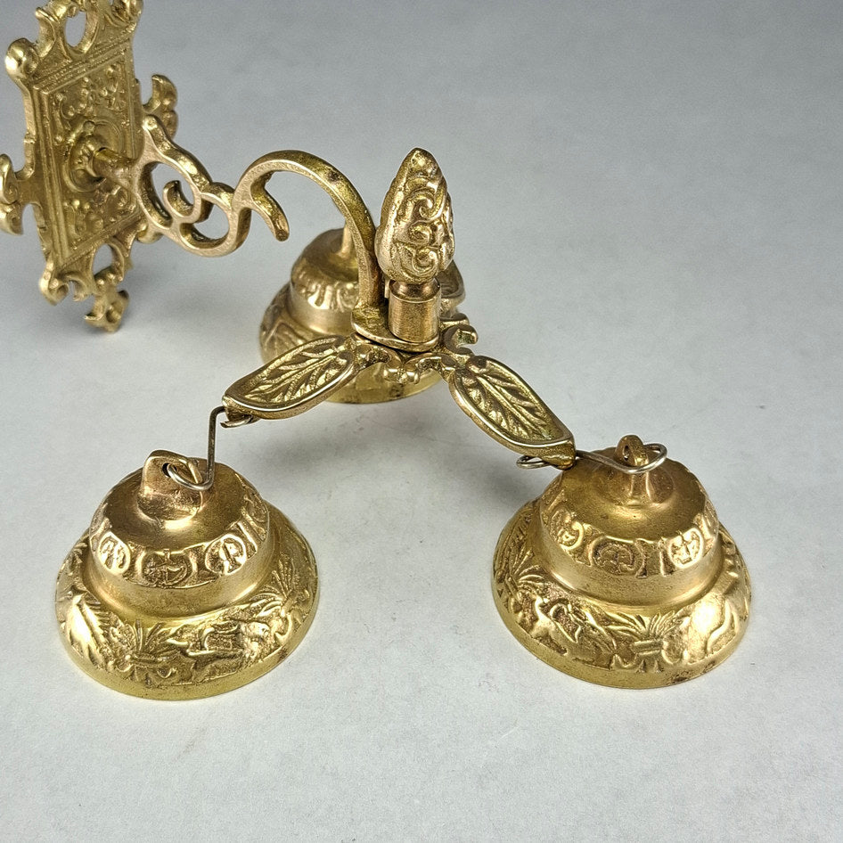 Vintage Solid Brass Triple Hanging Doorbell with Wall Mount