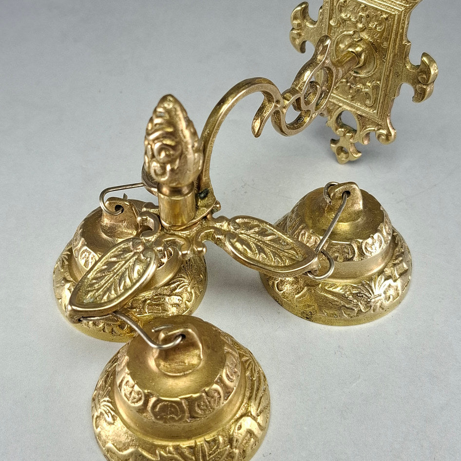 Vintage Solid Brass Triple Hanging Doorbell with Wall Mount