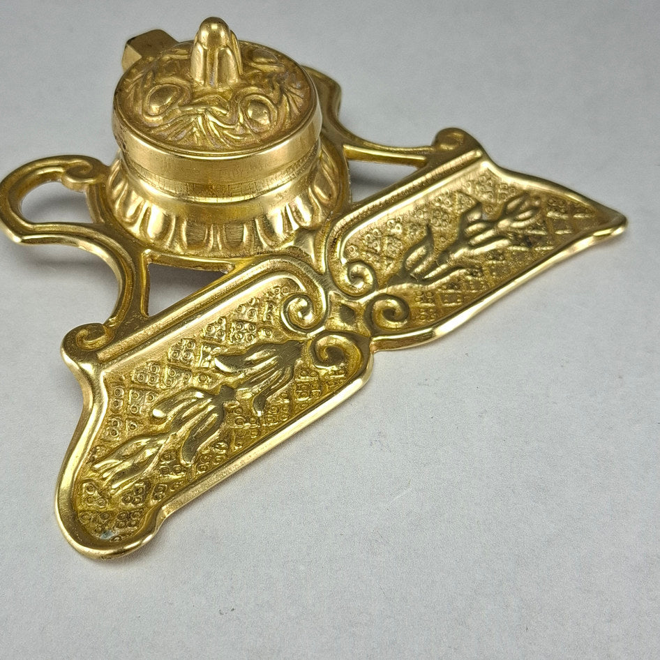 Vintage Solid Cast Brass Victorian-Style Desk Inkwell