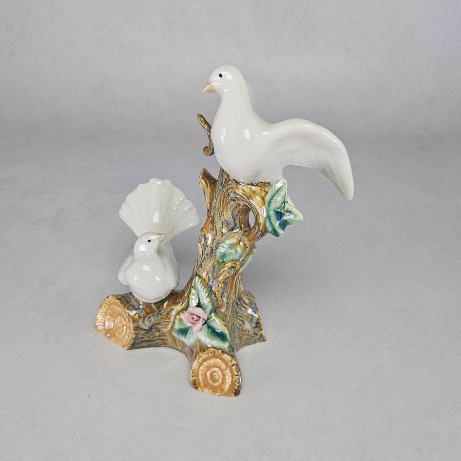 Spanish white doves figurine, side angle view