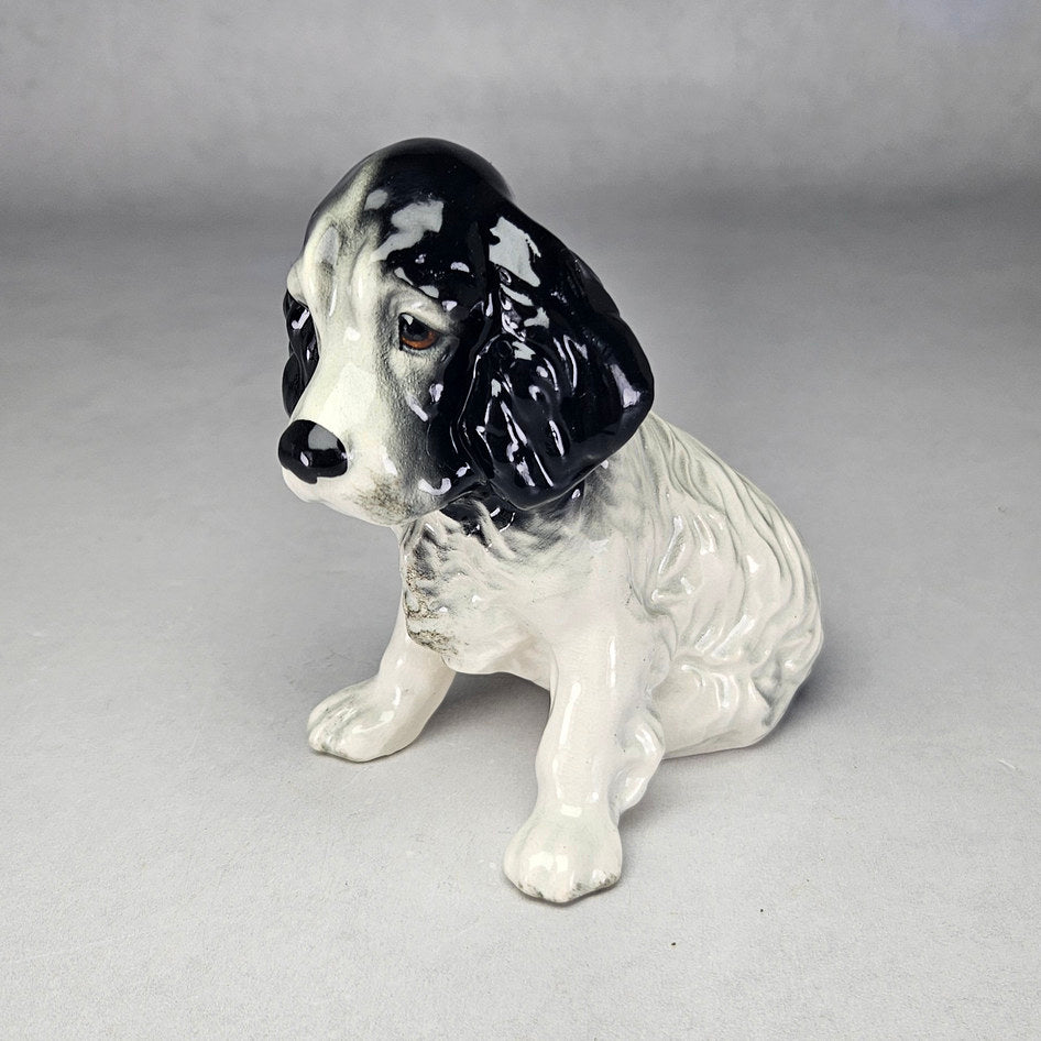 Vintage SylvaC 18 Black and White Spaniel Dog Figurine, view 1