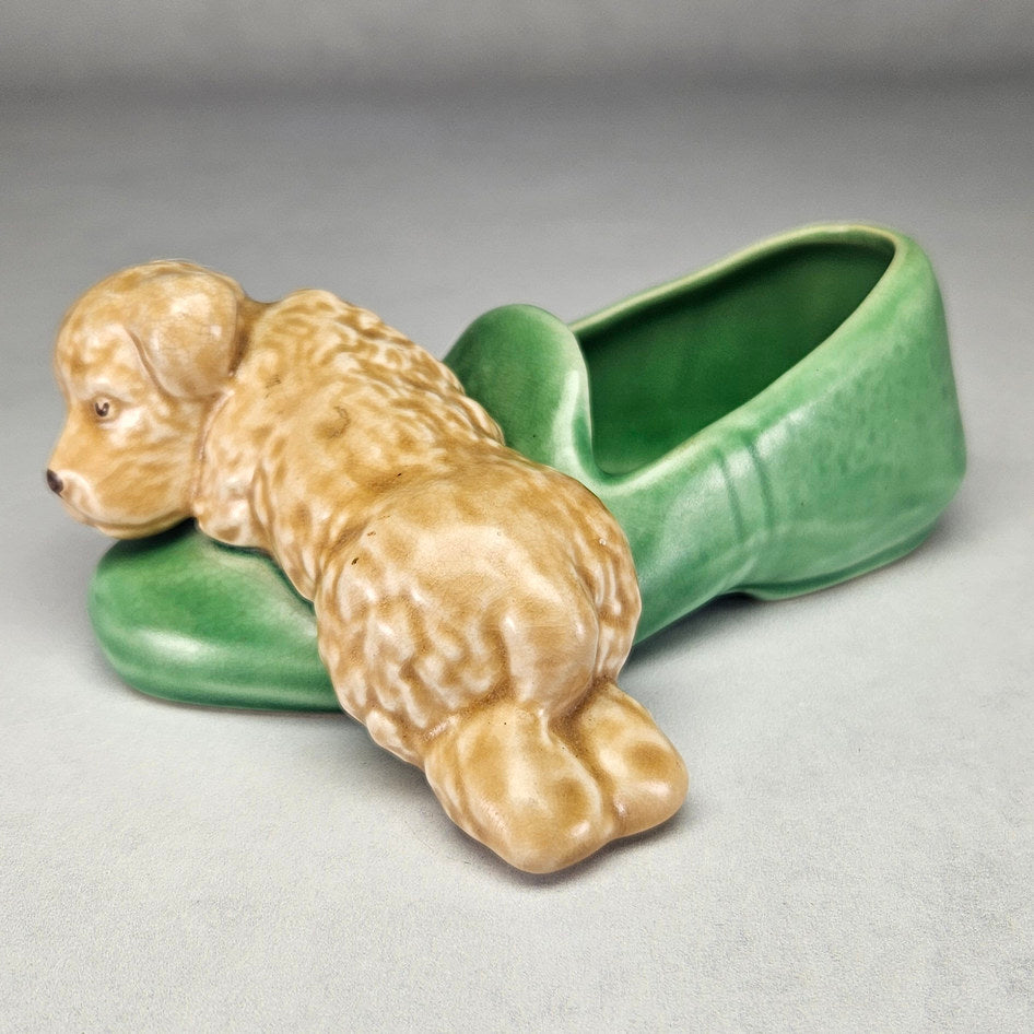 Vintage SylvaC 2051 Puppy on Green Slipper Posy Vase, view 1