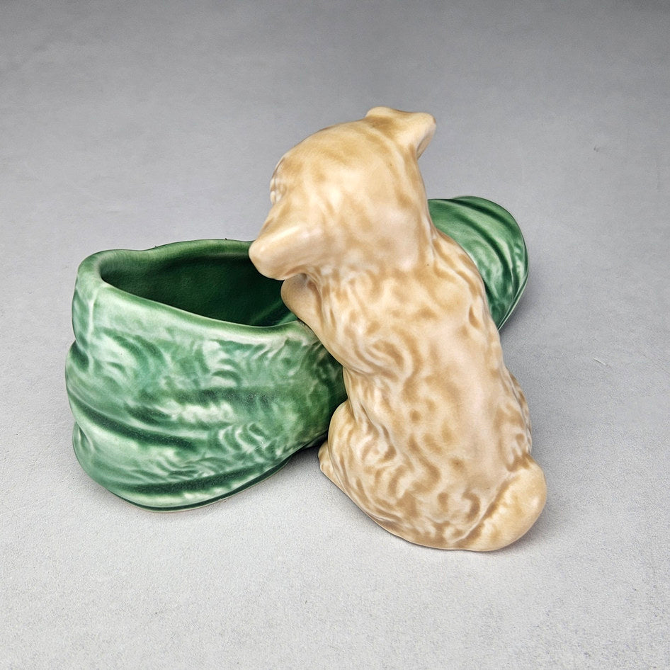 Vintage SylvaC 2051 Puppy with Green Slipper Posy Vase, view 3