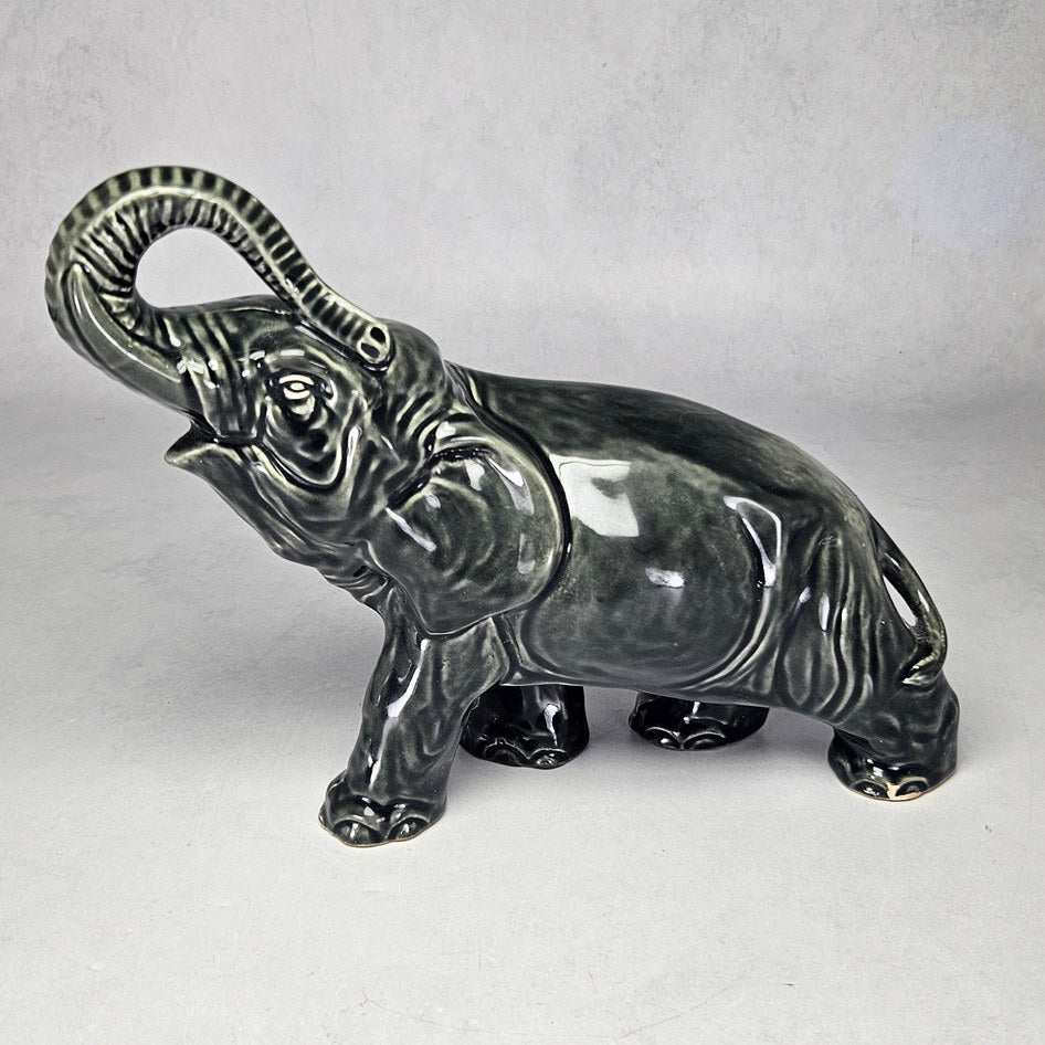 Vintage SylvaC 770 Black Raised-Trunk Elephant Figurine, view 1