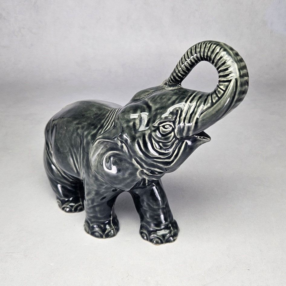 Vintage SylvaC 770 Black Raised-Trunk Elephant Figurine, view 2