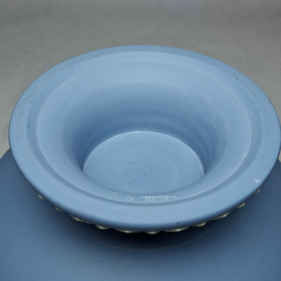 Vintage Wedgwood Blue Jasperware Pedestal Bowl with White Relief Decoration - 13.5cm