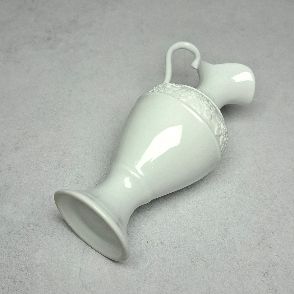 Vintage White Bone China Pitcher with Embossed Floral Band Design