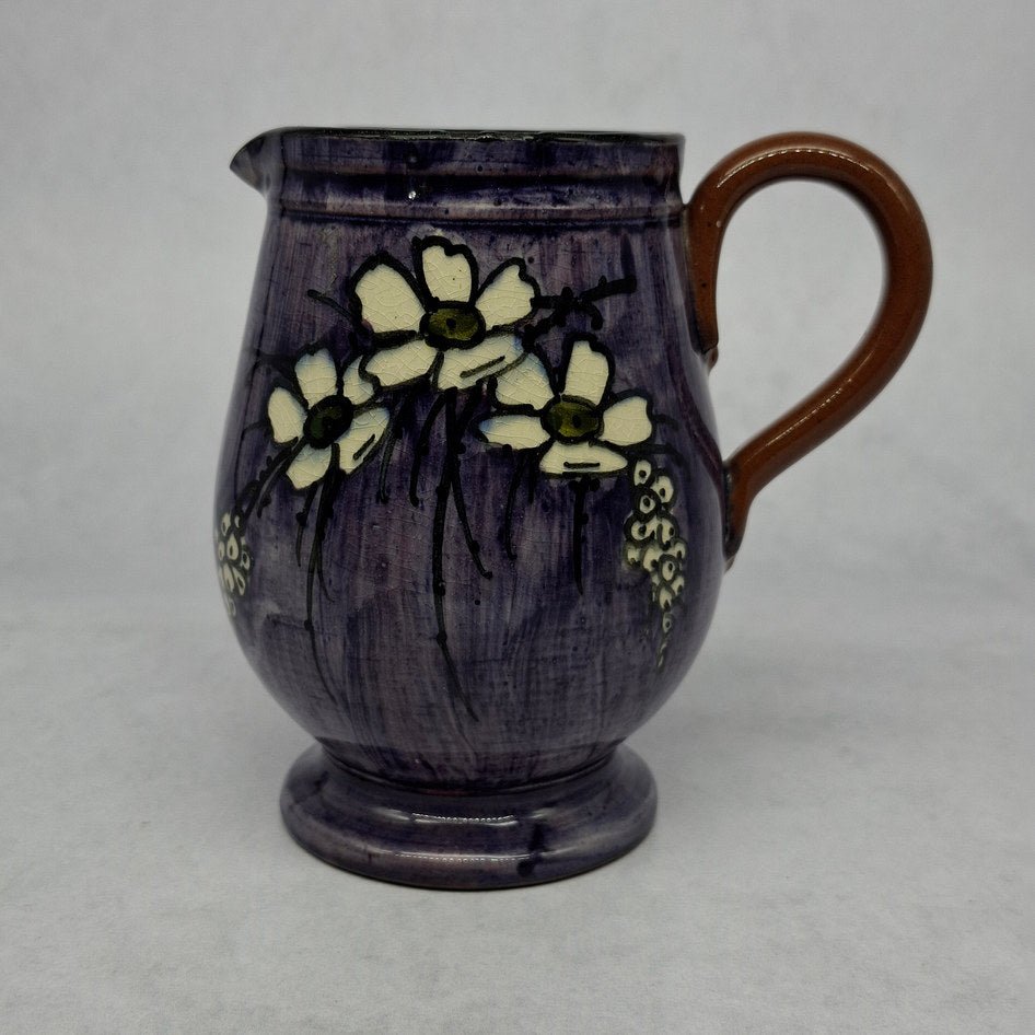 Rare Antique Watcombe Torquay Purple Hand-Painted Floral Pitcher with Brown Handle