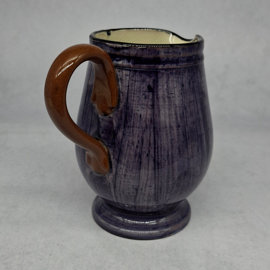 Rare Antique Watcombe Torquay Purple Hand-Painted Floral Pitcher with Brown Handle