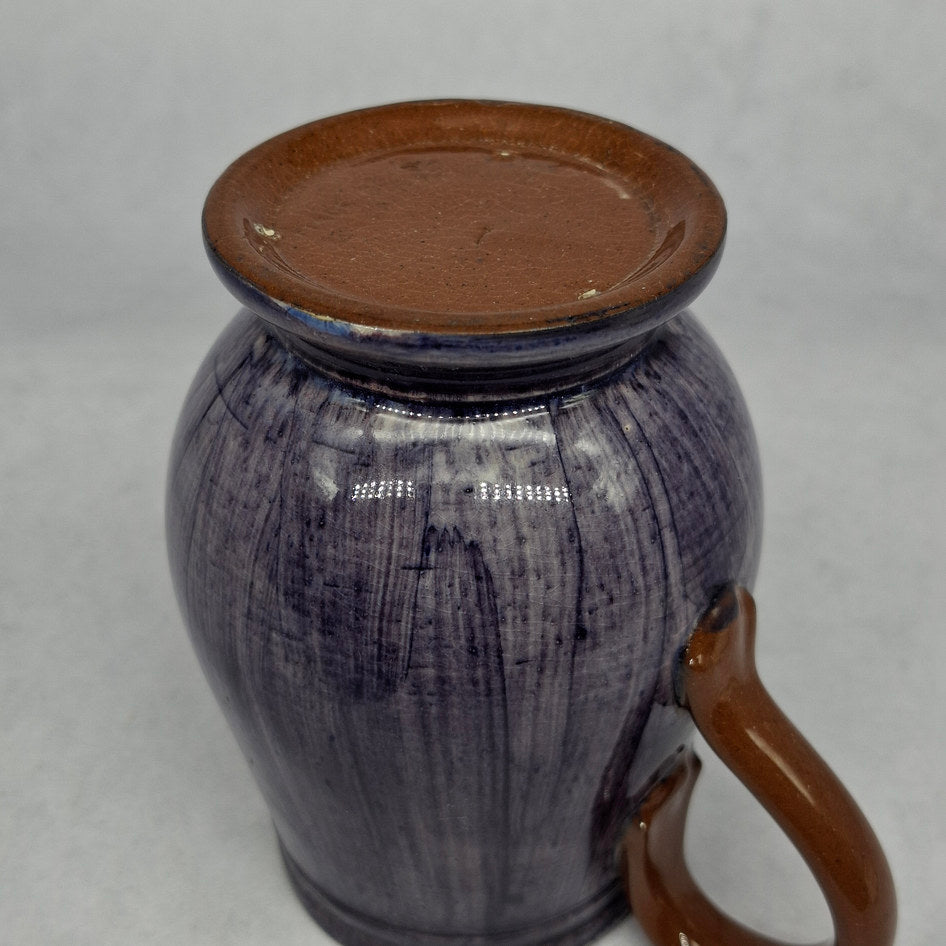 Rare Antique Watcombe Torquay Purple Hand-Painted Floral Pitcher with Brown Handle