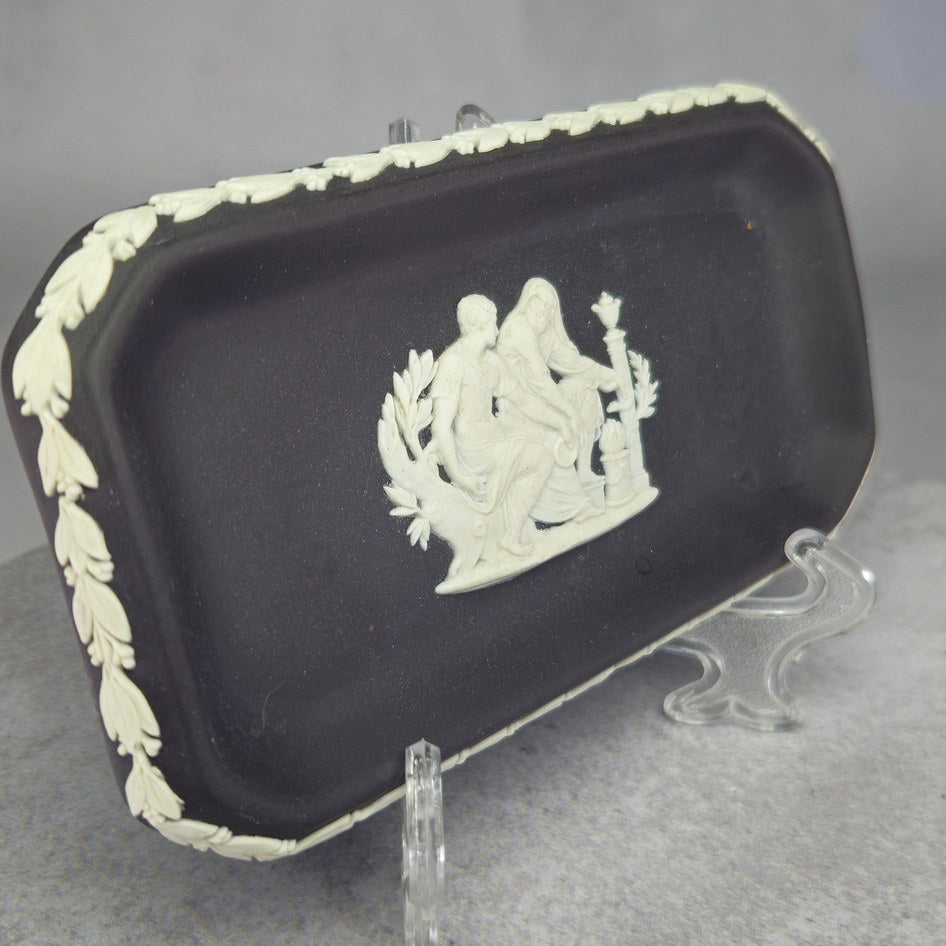 Wedgwood Black Jasperware Rectangular Neoclassical Relief Jewellery Dish