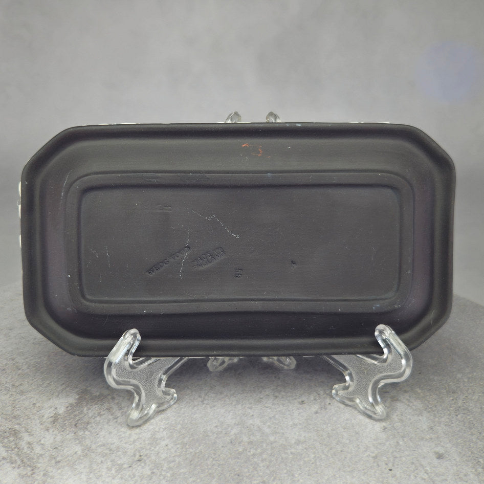 Wedgwood Black Jasperware Rectangular Neoclassical Relief Jewellery Dish